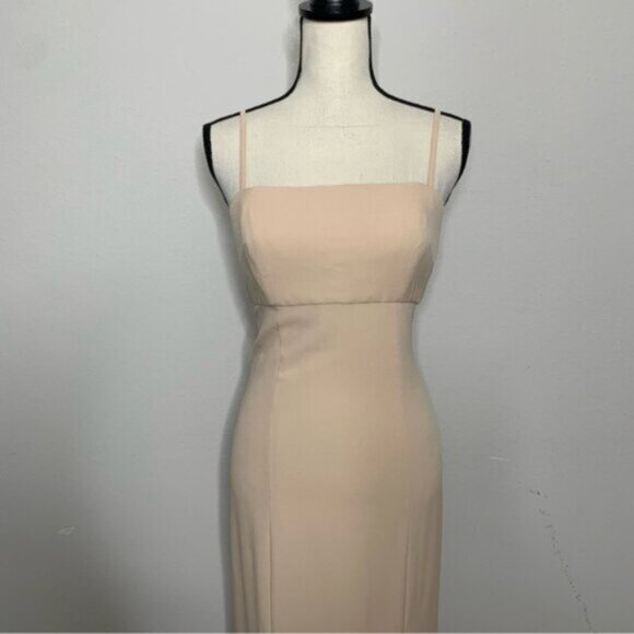 Amsale Nude Beige Spaghetti Strap Maxi Evening Gown - Picture 8 of 14